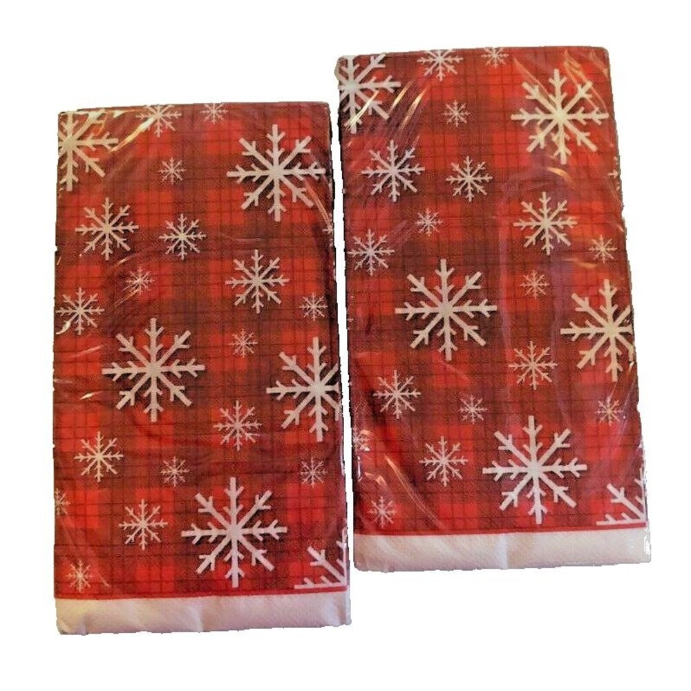 Red Plaid Snowflake Christmas Paper Napkins Guest Towels Holiday 40 CT
